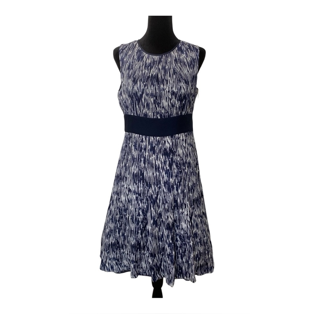 Womens size 8 Midi dress Michael by Michael Kors navy blue white abstract modest